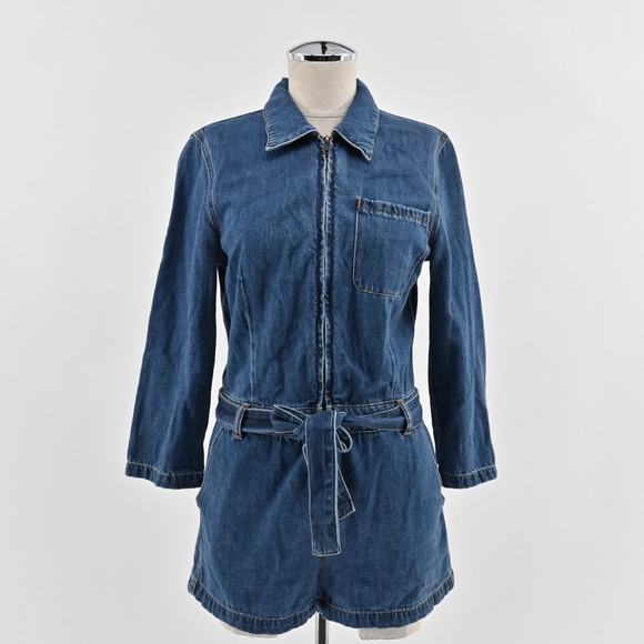 Free People Pants - Free People Green River One-Piece Size 2 Denim Romper Boho Western Zip Up Belted
